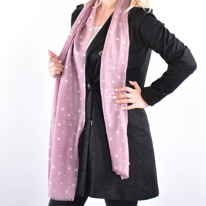 Stardust Roze - Elegant Wool and Silk Woven Scarf