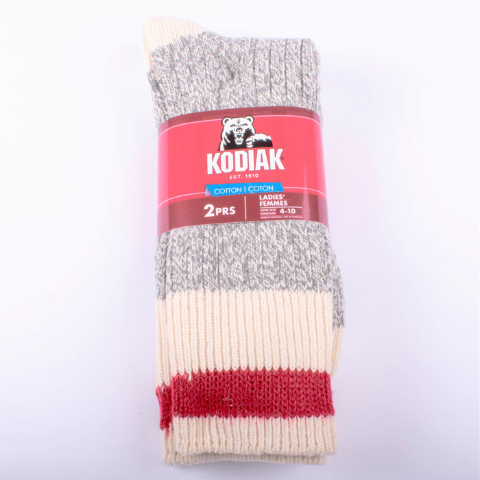 Kodiak Ladies Grey and Natural Red Crew Socks - 2 Pairs