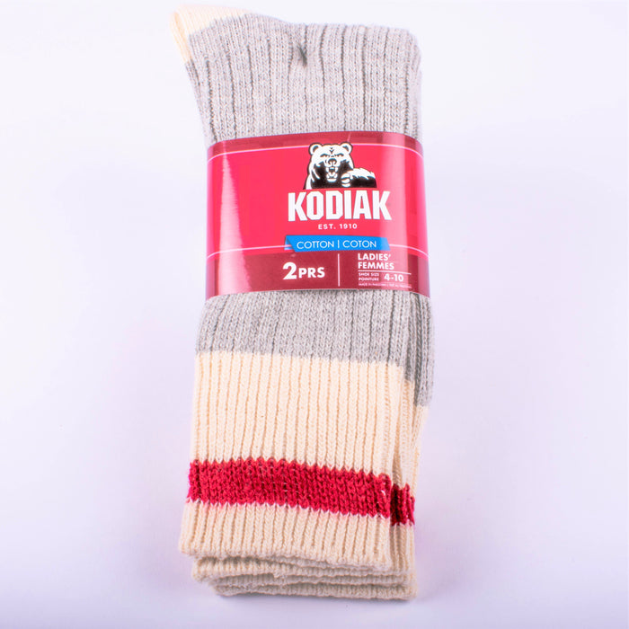 Kodiak Ladies Grey and Red Crew Socks - 2 Pairs