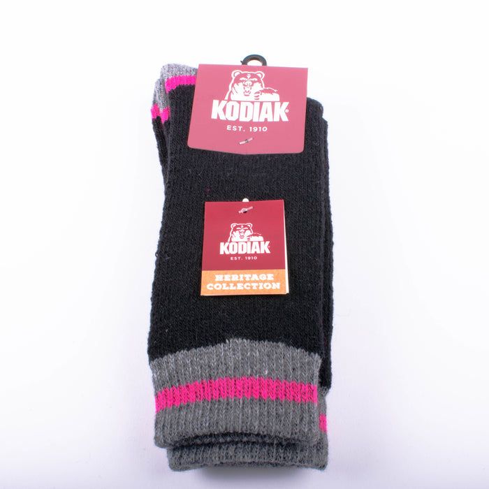 Kodiak Girls Black and Fuchsia Thermal Socks (Large) - 2 Pairs